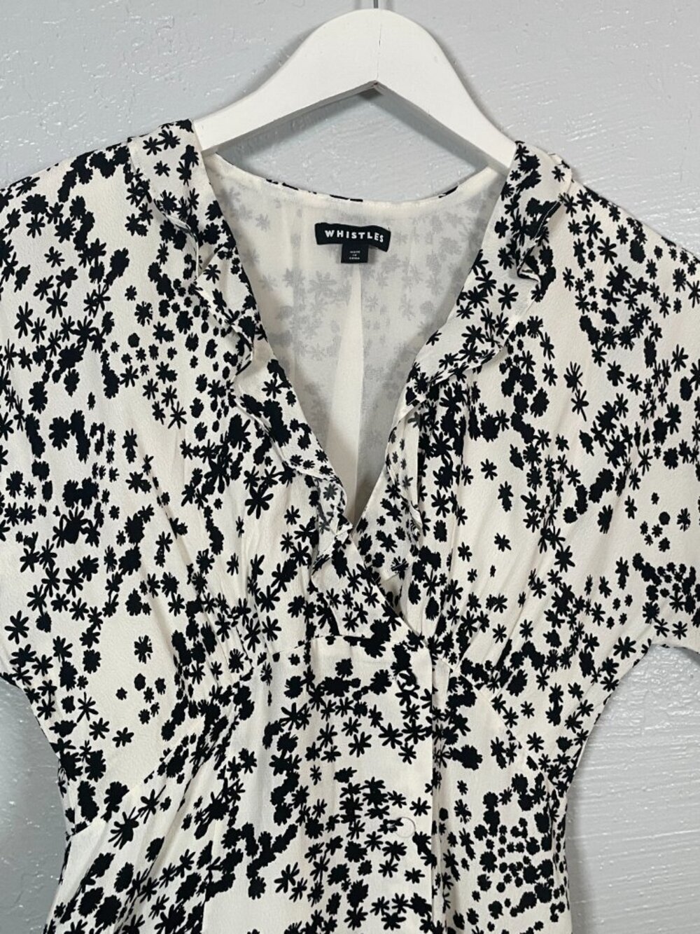 Whistles Women 4 White Black Floral Print Maxi Dress Button Front Ruffle Summer - Picture 4 of 9
